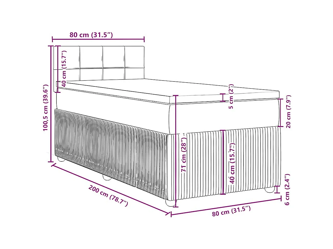 Boxspring met matras stof donkergrijs 80x200 cm