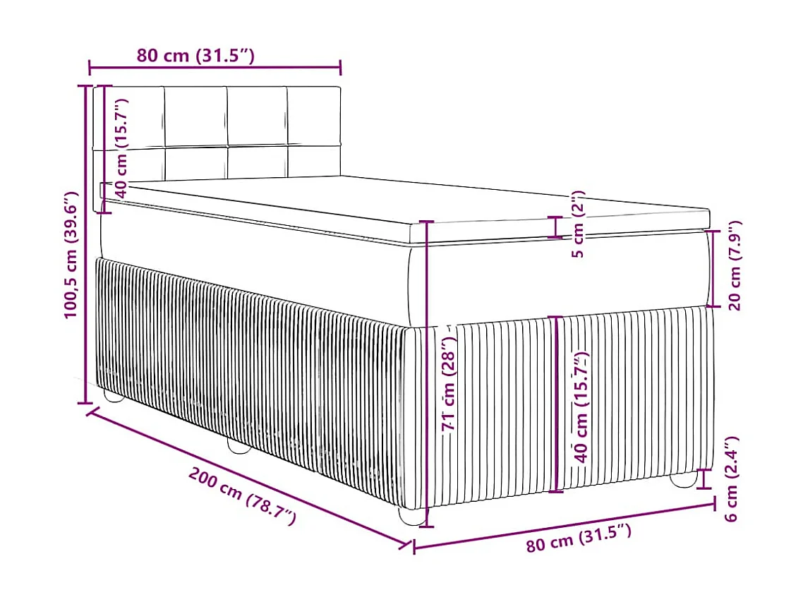Boxspring met matras stof donkergrijs 80x200 cm