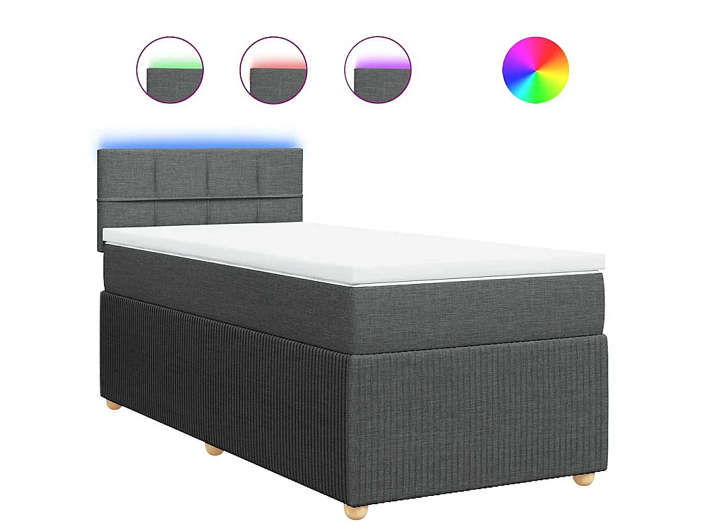 Cama box spring con colchón tela gris oscuro 80x200 cm