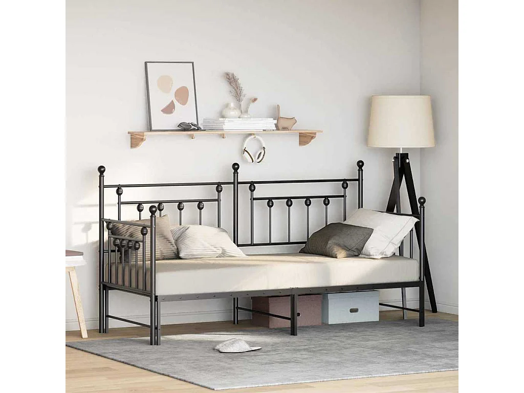 Bedframe voor een daybed met hoofdeinde Zwart 80 x 200 cm Staal