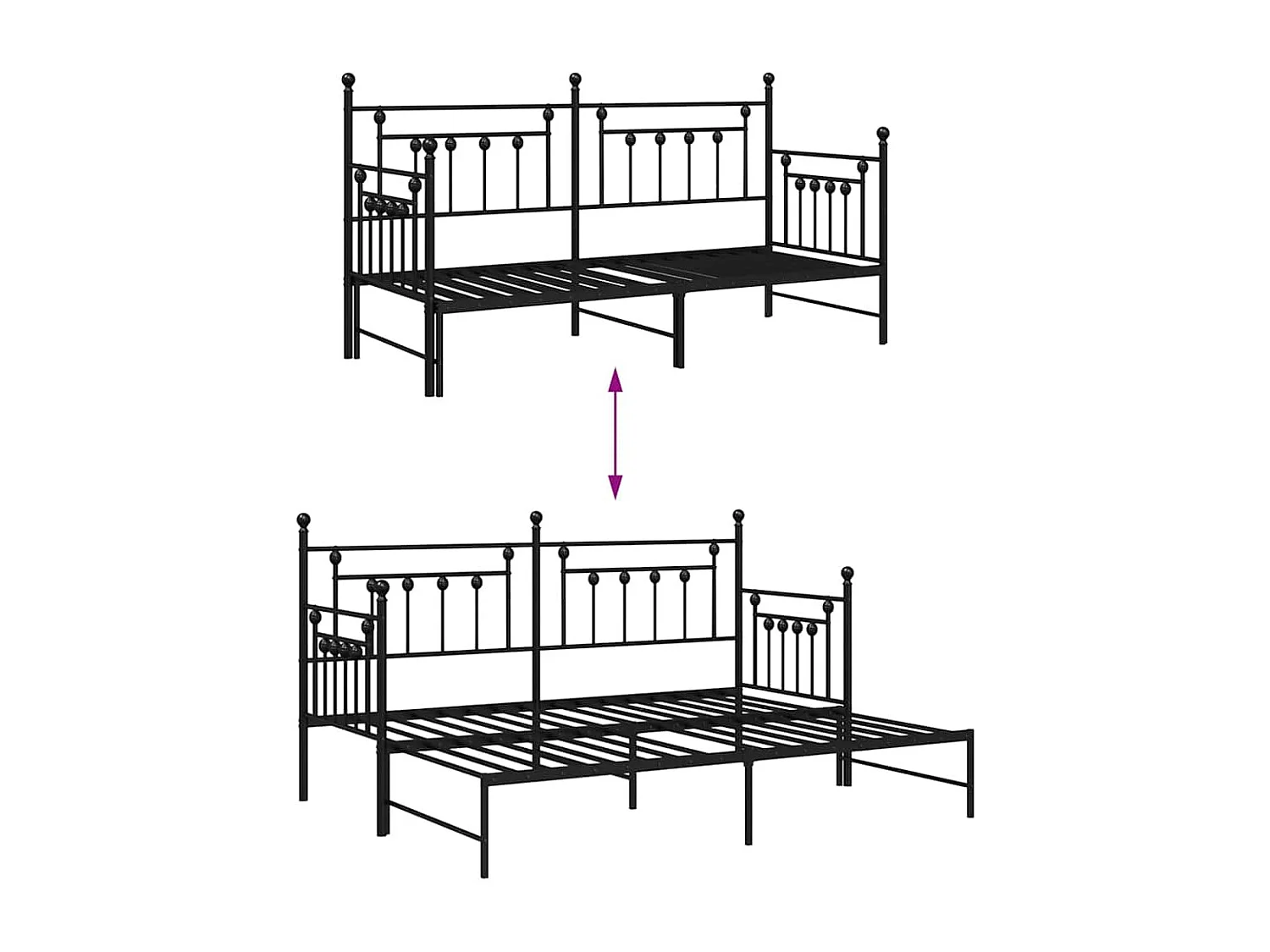 Bedframe voor een daybed met hoofdeinde Zwart 80 x 200 cm Staal