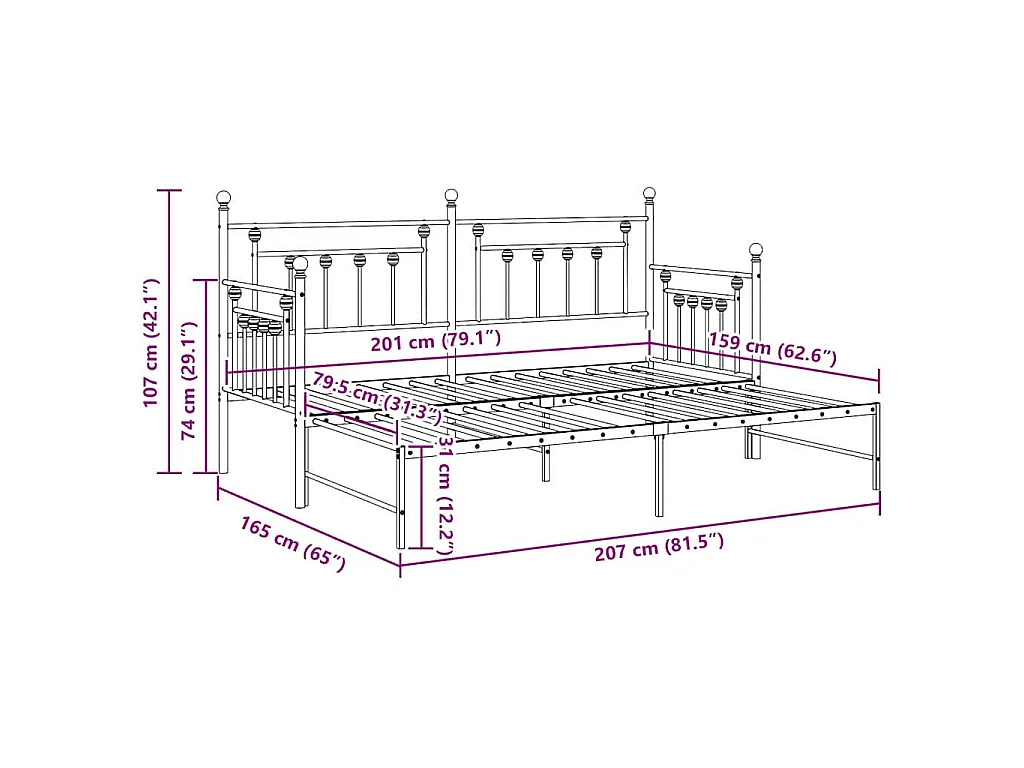 Bedframe voor een daybed Zwart 80 x 200 cm Staal