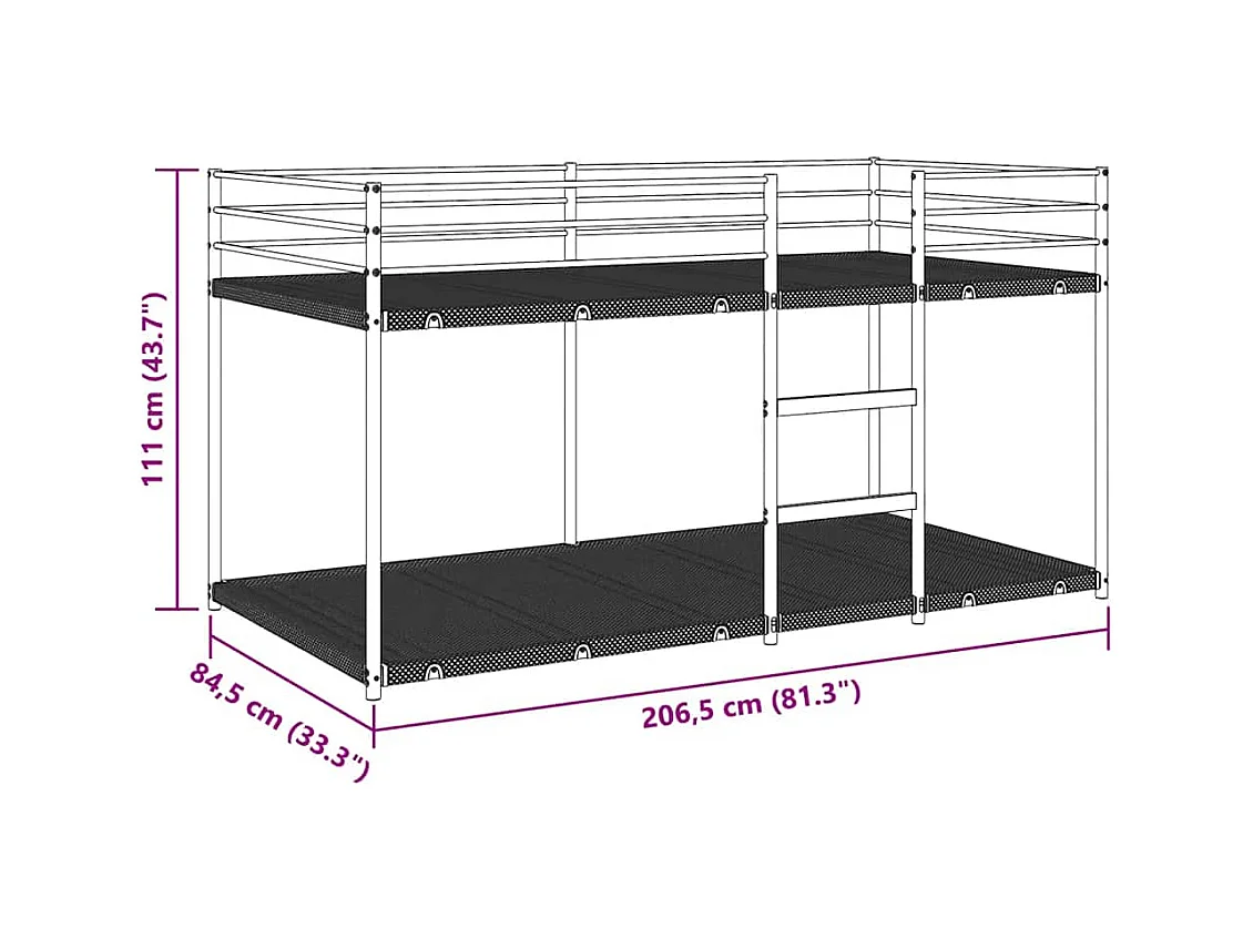 Lit superposé sans matelas blanc 80x200 cm acier