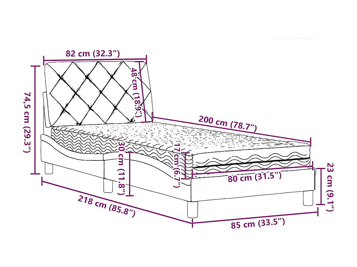 Lit avec matelas gris clair 80x200 cm tissu