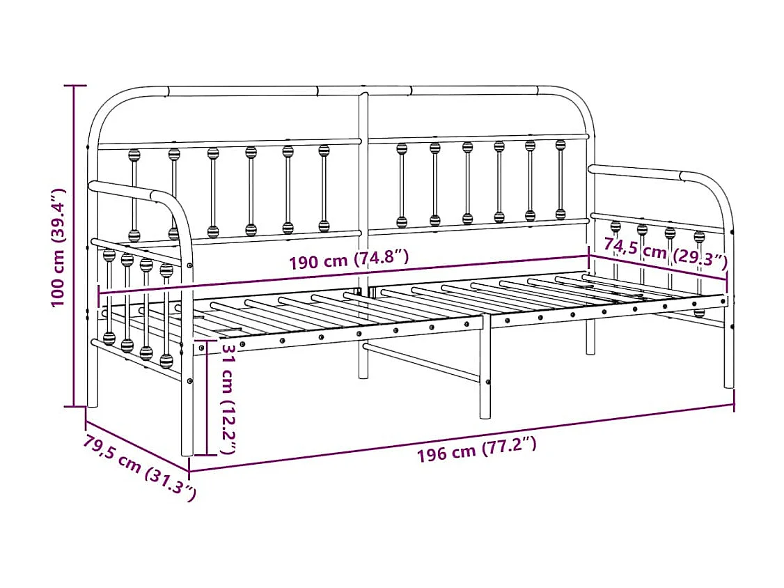 Bedframe voor een daybed Zwart 75 x 190 cm Gepoedercoat staal