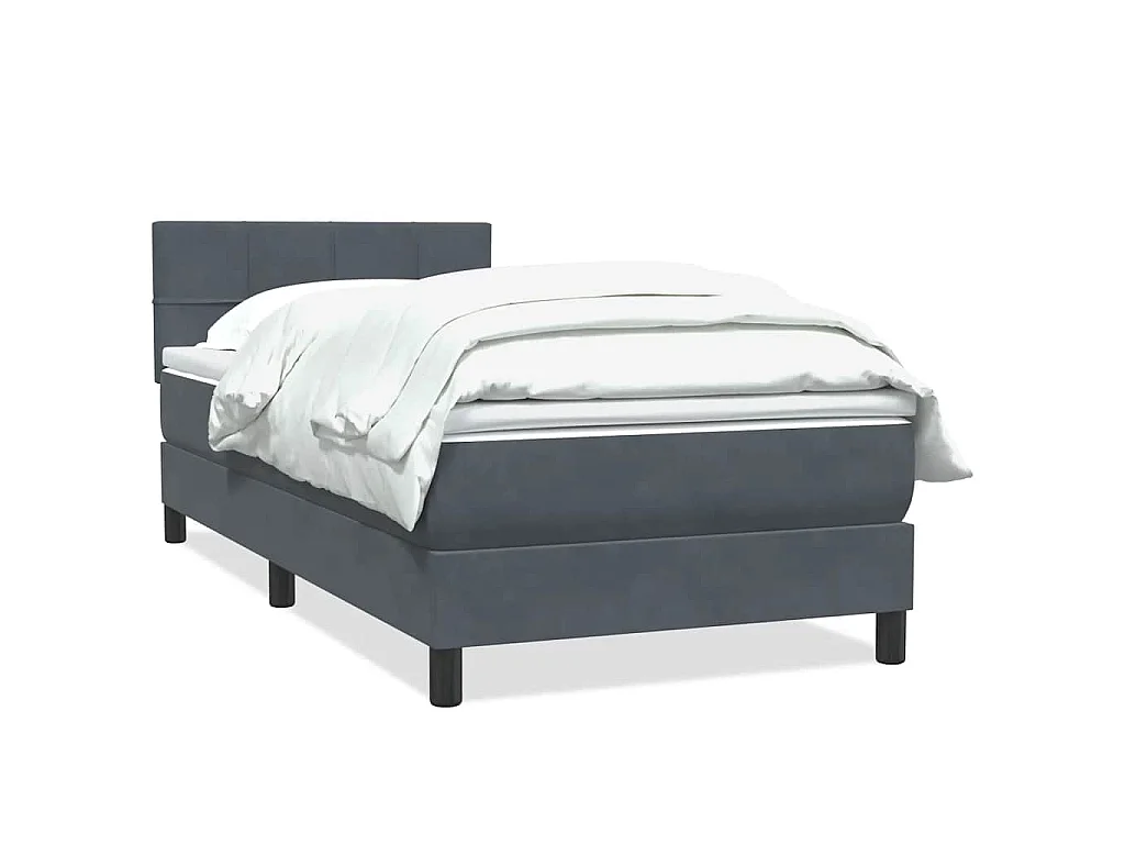 Cama box spring con colchón terciopelo gris oscuro 80x210 cm