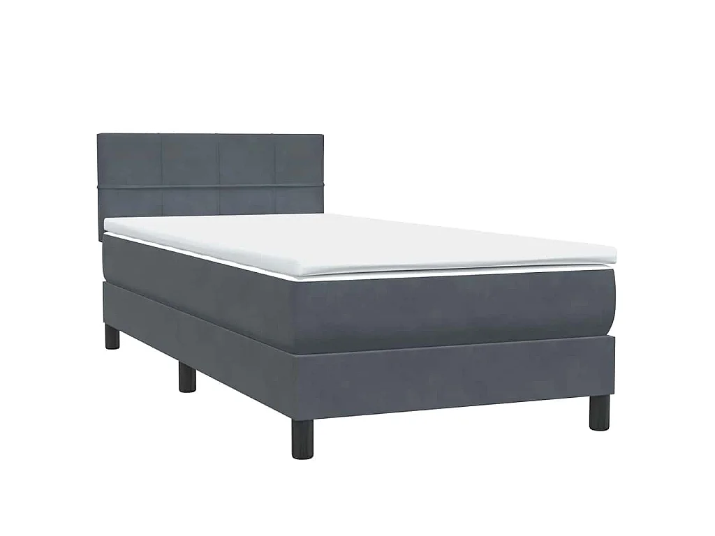 Cama box spring con colchón terciopelo gris oscuro 80x210 cm