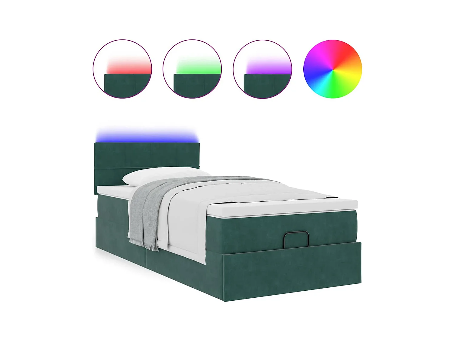 Lit ottoman avec matelas et LED Vert foncé 80x200cm velours