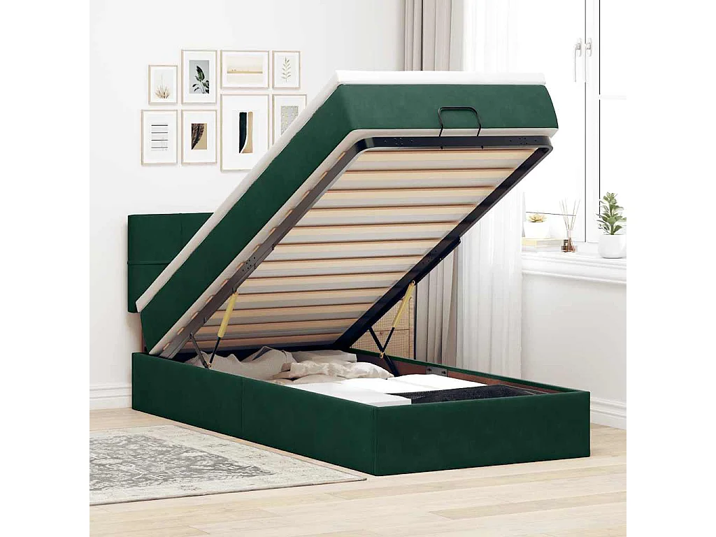 Lit ottoman avec matelas et LED Vert foncé 80x200cm velours