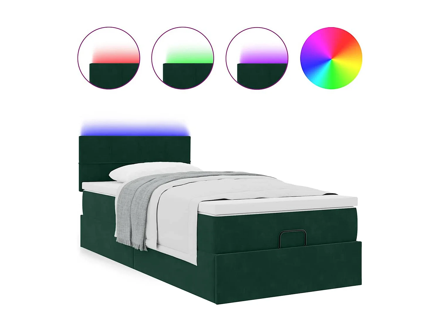 Lit ottoman avec matelas et LED Vert foncé 80x200cm velours