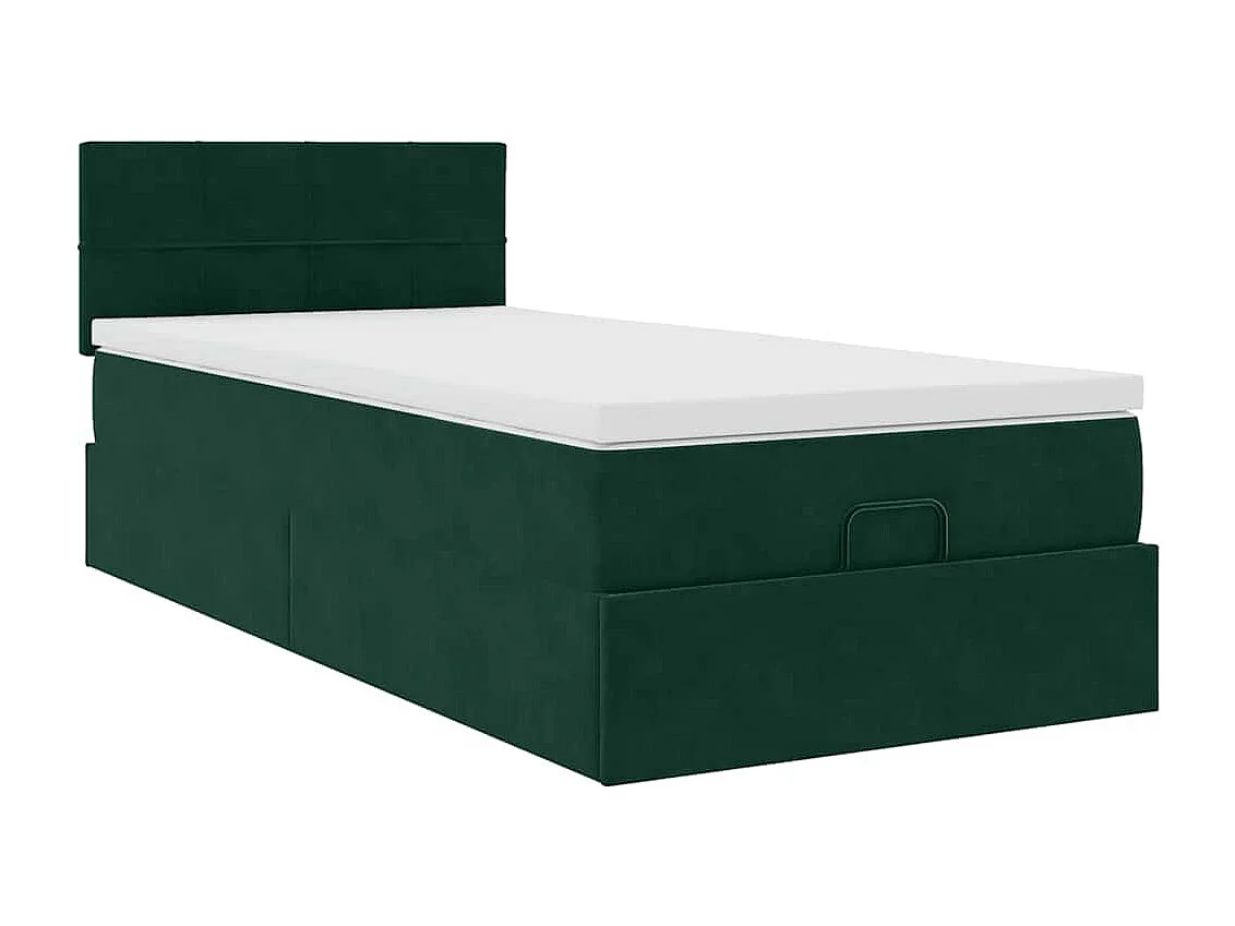 Lit ottoman avec matelas et LED Vert foncé 80x200cm velours