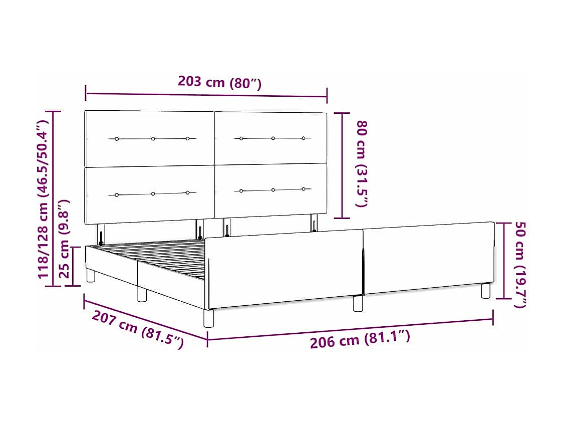 Bedframe met hoofdeinde Taupe 200 x 200 cm Stof