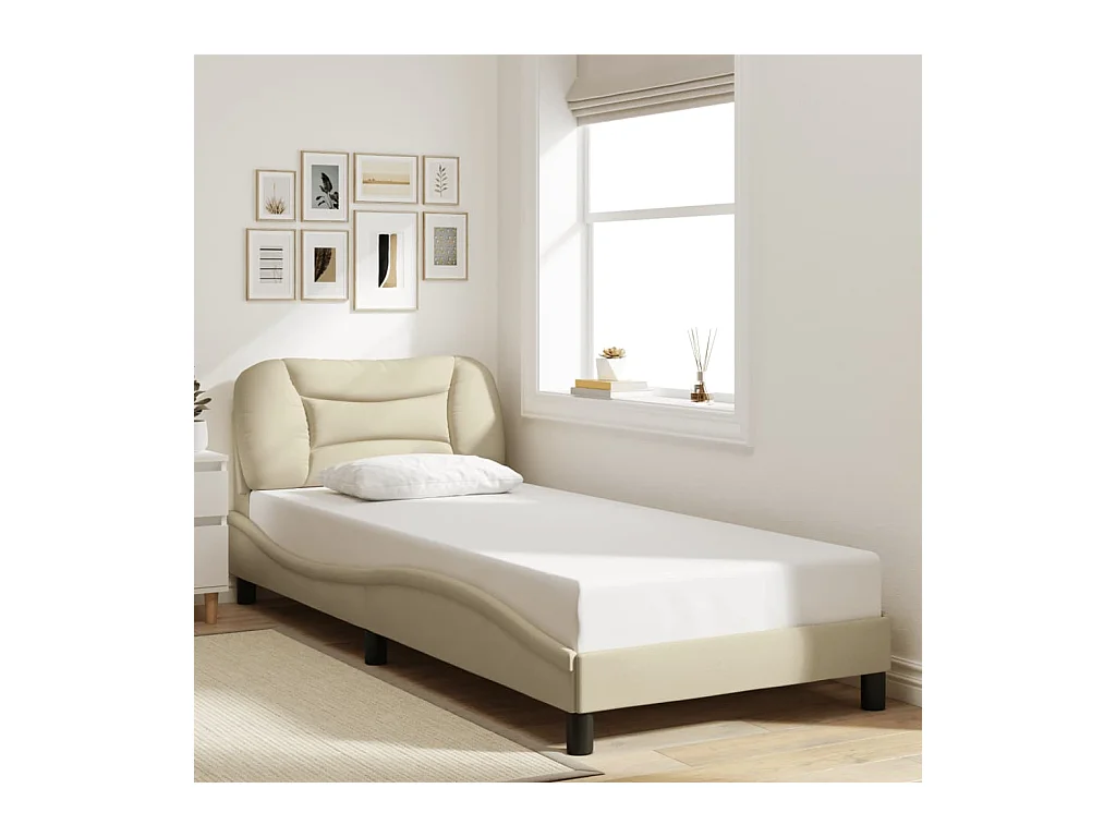 Cadre de lit avec LED sans matelas Hvar crème 80x200 cm tissu