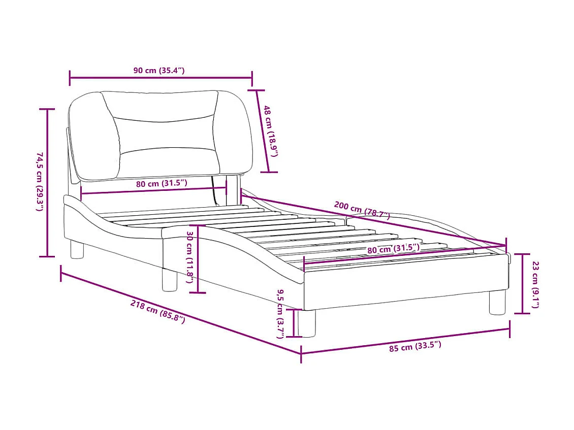 Bettgestell mit LED ohne Matratze "Hvar" Creme 80x200 cm Stoff