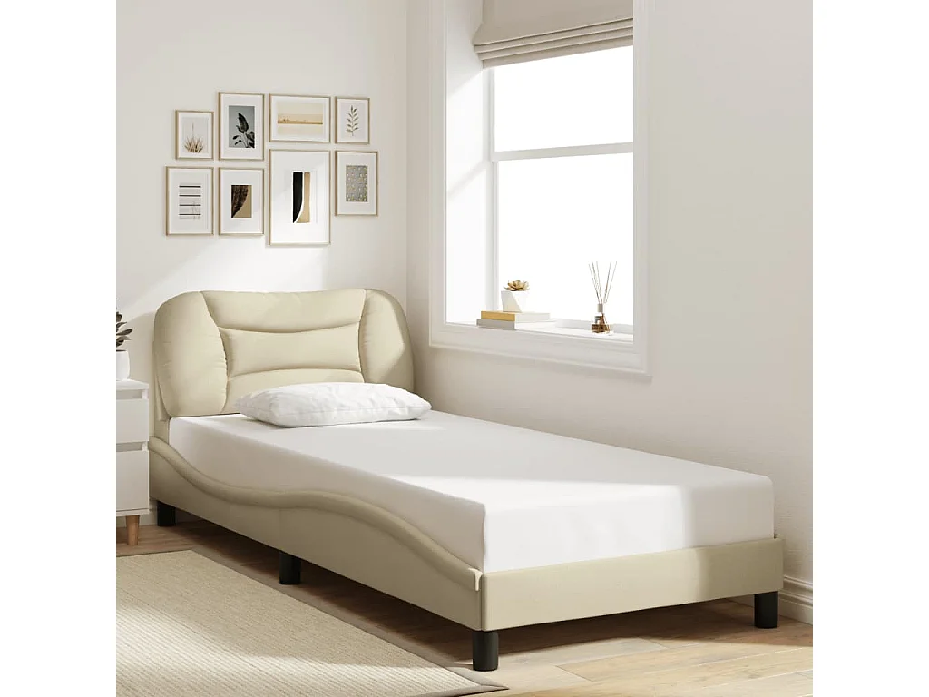 Bedframe met LED zonder matras "Hvar" 80x200 cm stof crème
