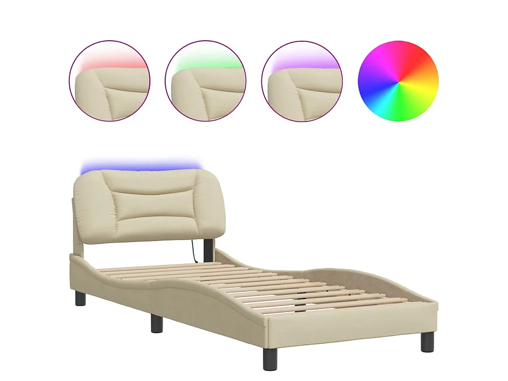 Estructura de cama con LED sin colchón Hvar tela crema 80x200 cm
