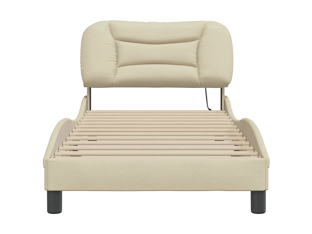 Estructura de cama con LED sin colchón Hvar tela crema 80x200 cm
