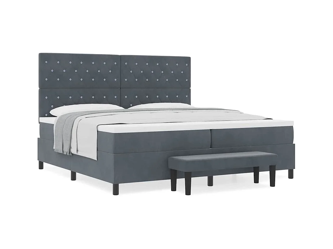 Lit à ressorts avec matelas Gris foncé 200 x 200 cm Velours