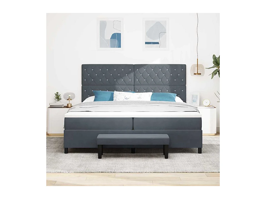 Lit à ressorts avec matelas Gris foncé 200 x 200 cm Velours
