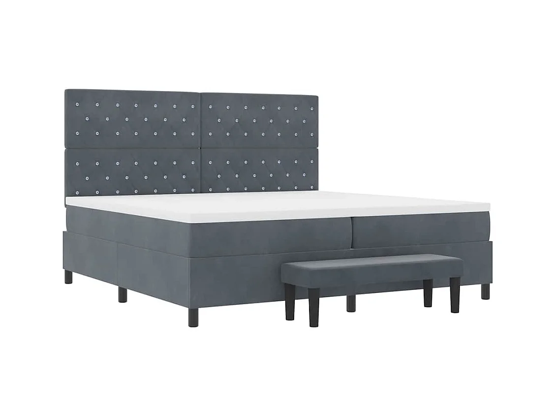 Lit à ressorts avec matelas Gris foncé 200 x 200 cm Velours