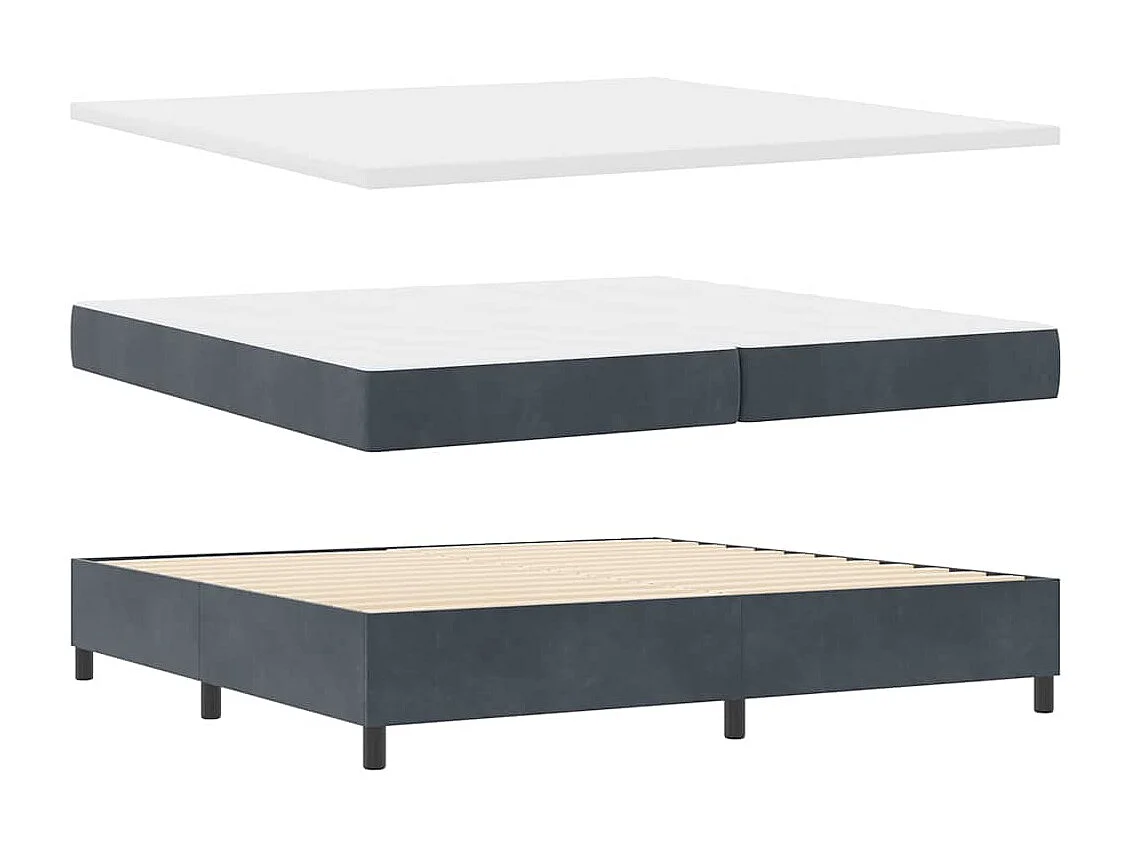 Lit à ressorts avec matelas Gris foncé 200 x 200 cm Velours