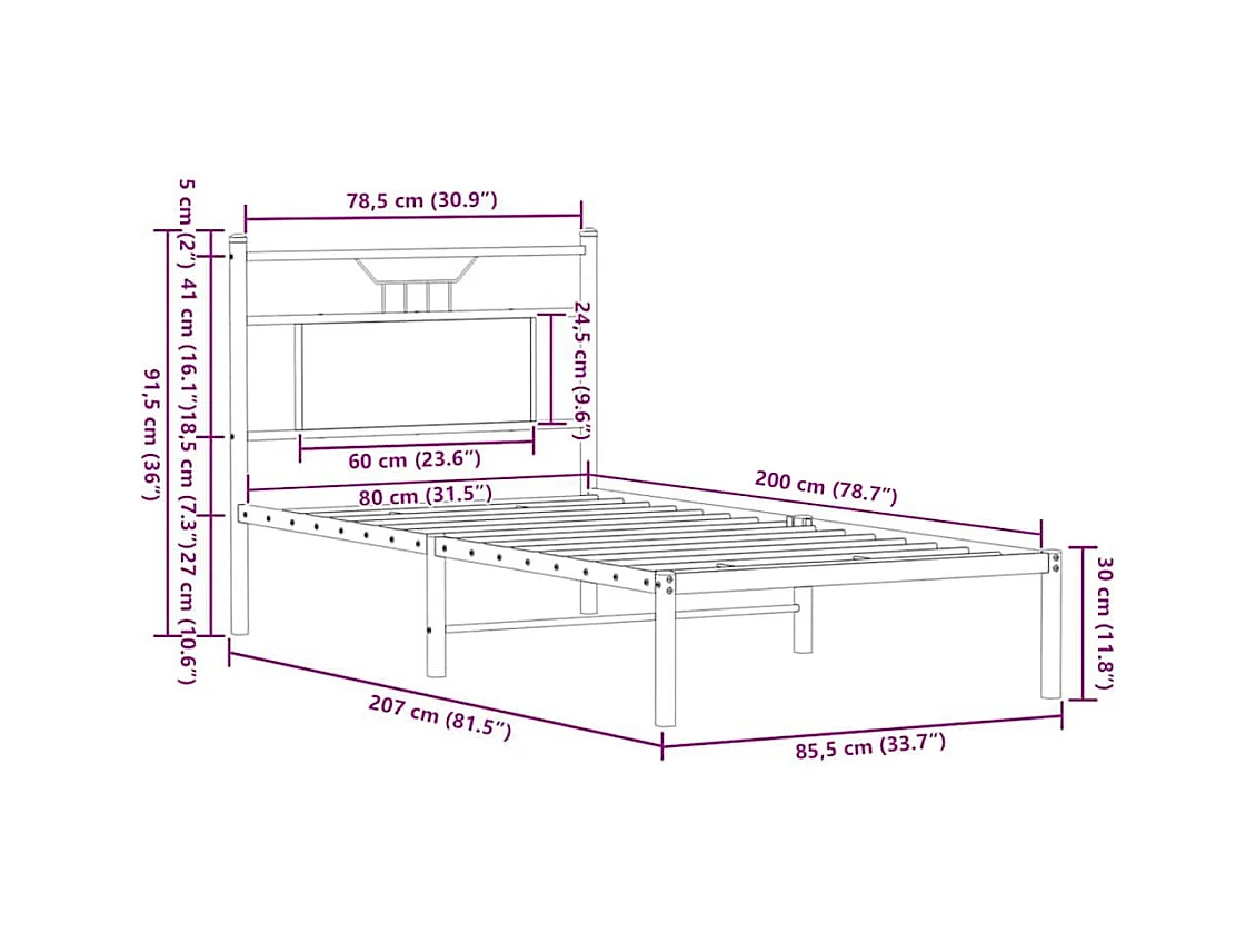 Bettgestell ohne Matratze Braun Eiche 80x200 cm Holzwerkstoff
