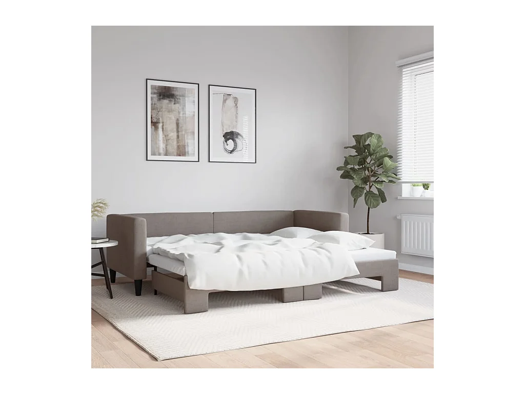 Lit de jour avec gigogne sans matelas taupe 80x200 cm