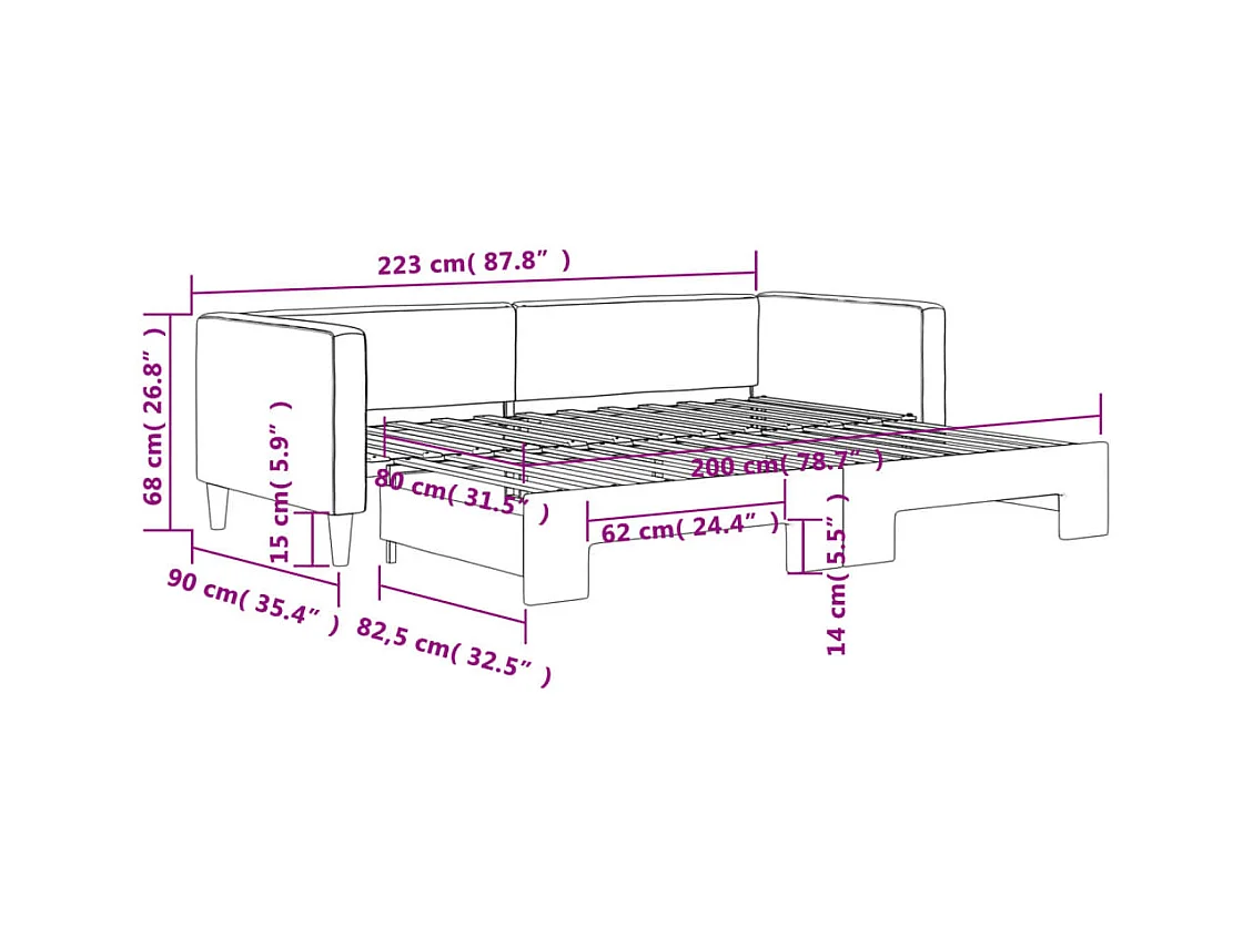 Tagesbett Ausziehbar Taupe 80x200 cm Stoff