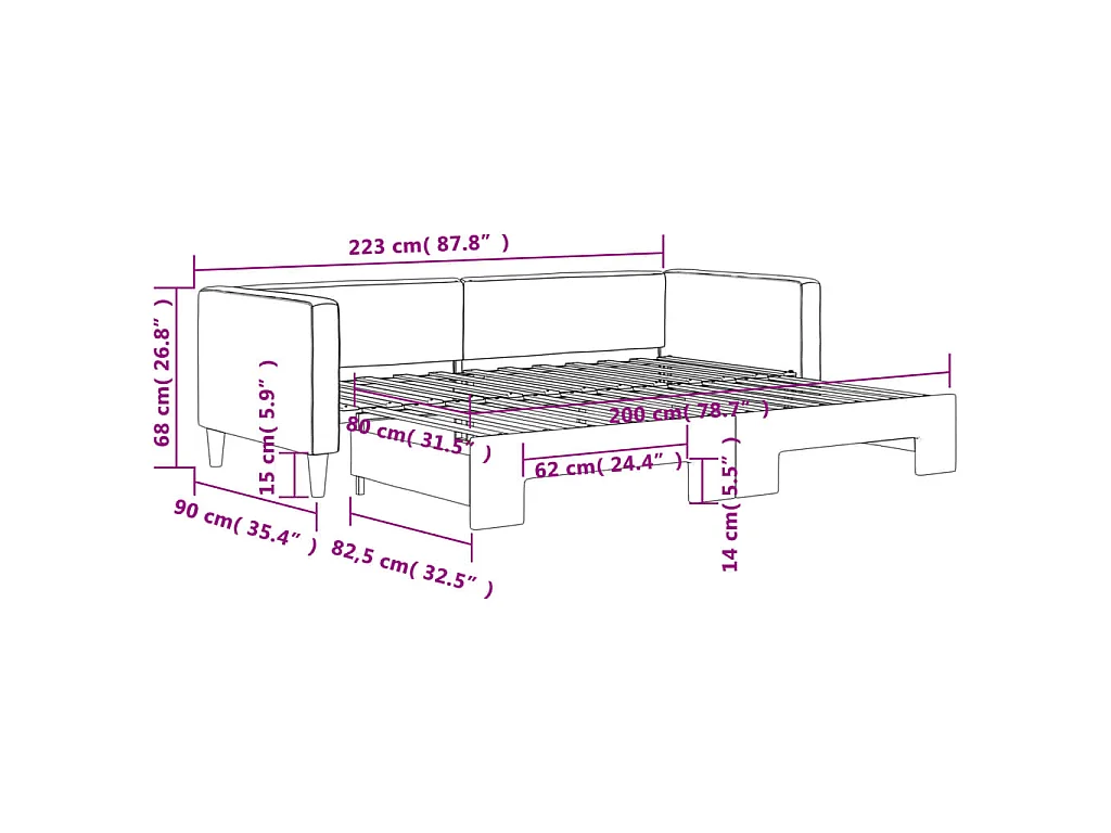 Slaapbank met onderschuifbed 80x200 cm stof taupe