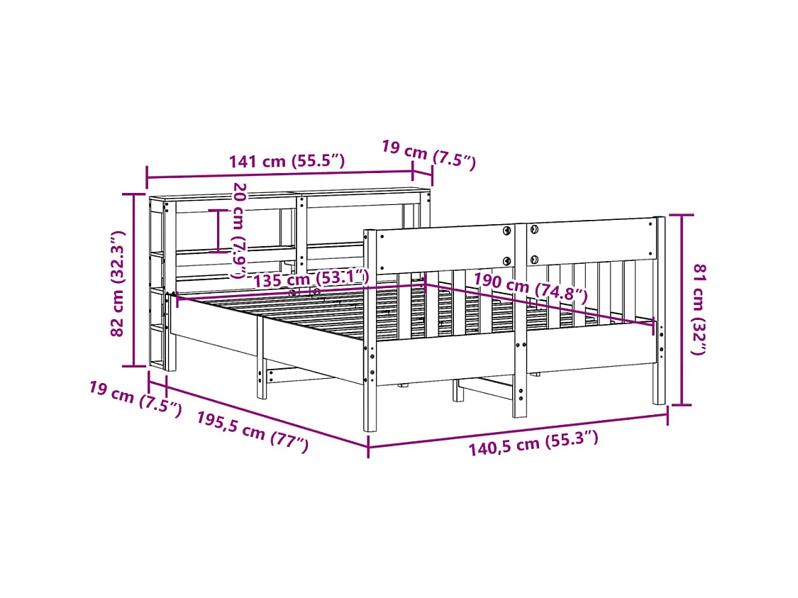 Bedframe zonder matras massief grenenhout wasbruin 135x190 cm