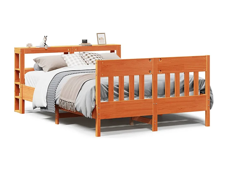 Cadre de lit sans matelas cire marron 135x190cm bois pin massif