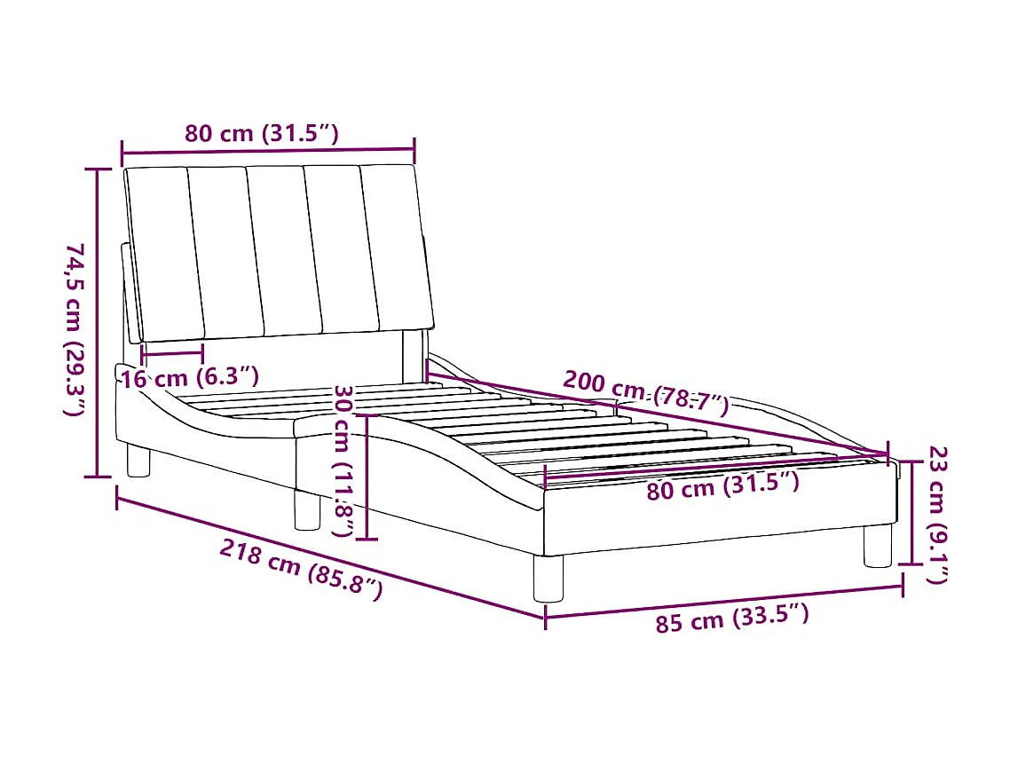 Cadre de lit sans matelas Hanko gris foncé 80x200 cm tissu