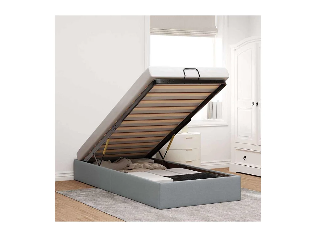 Ottoman-Bett ohne Matratze Hellgrau 80x200 cm Stoff