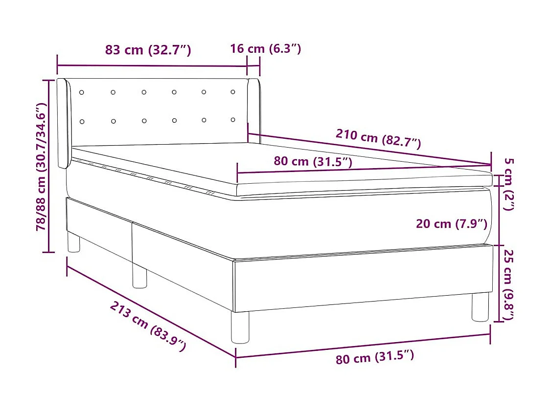 Boxspringbett mit Matratze Hellgrau 80x210 cm Samt