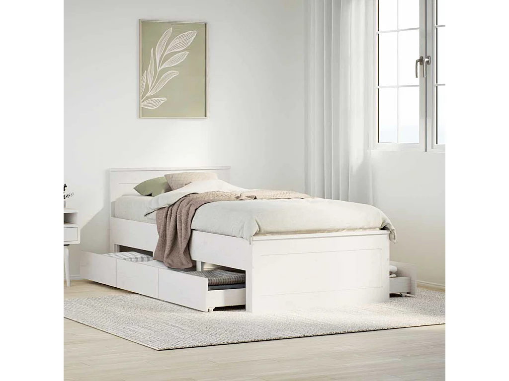 Massivholzbett ohne Matratze mit Kopfteil Weiß 75x190 cm