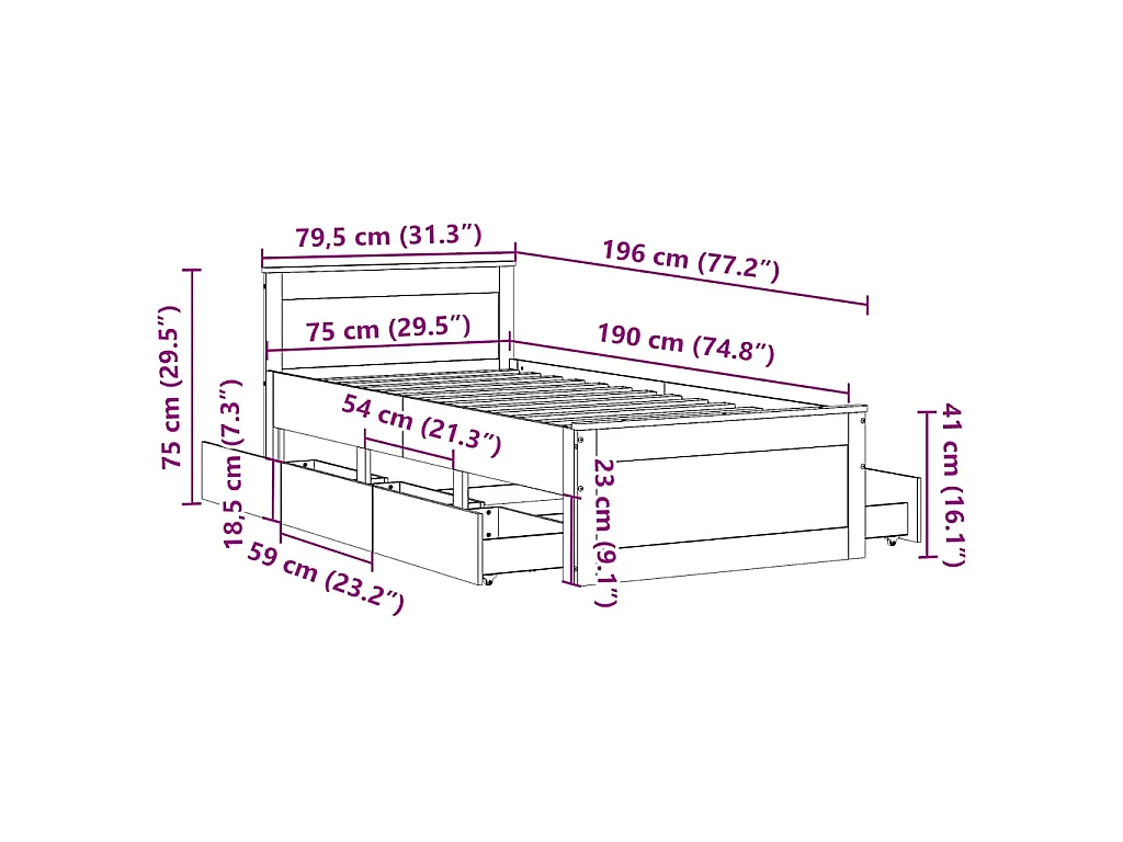 Giroletto senza Materasso con Testiera Bianco 75x190 cm Pino