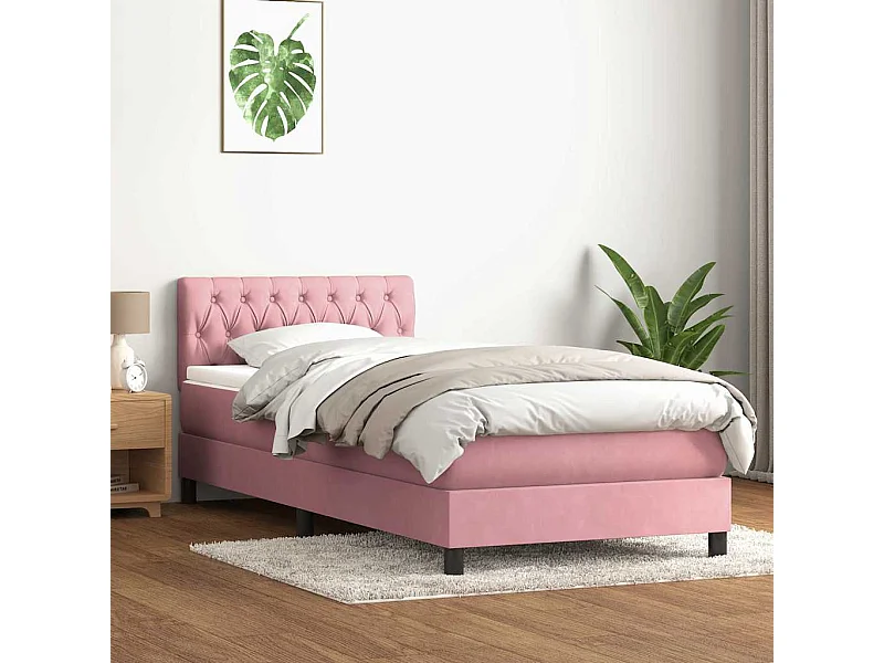 Sommier à lattes de lit avec matelas rose 80x210 cm velours