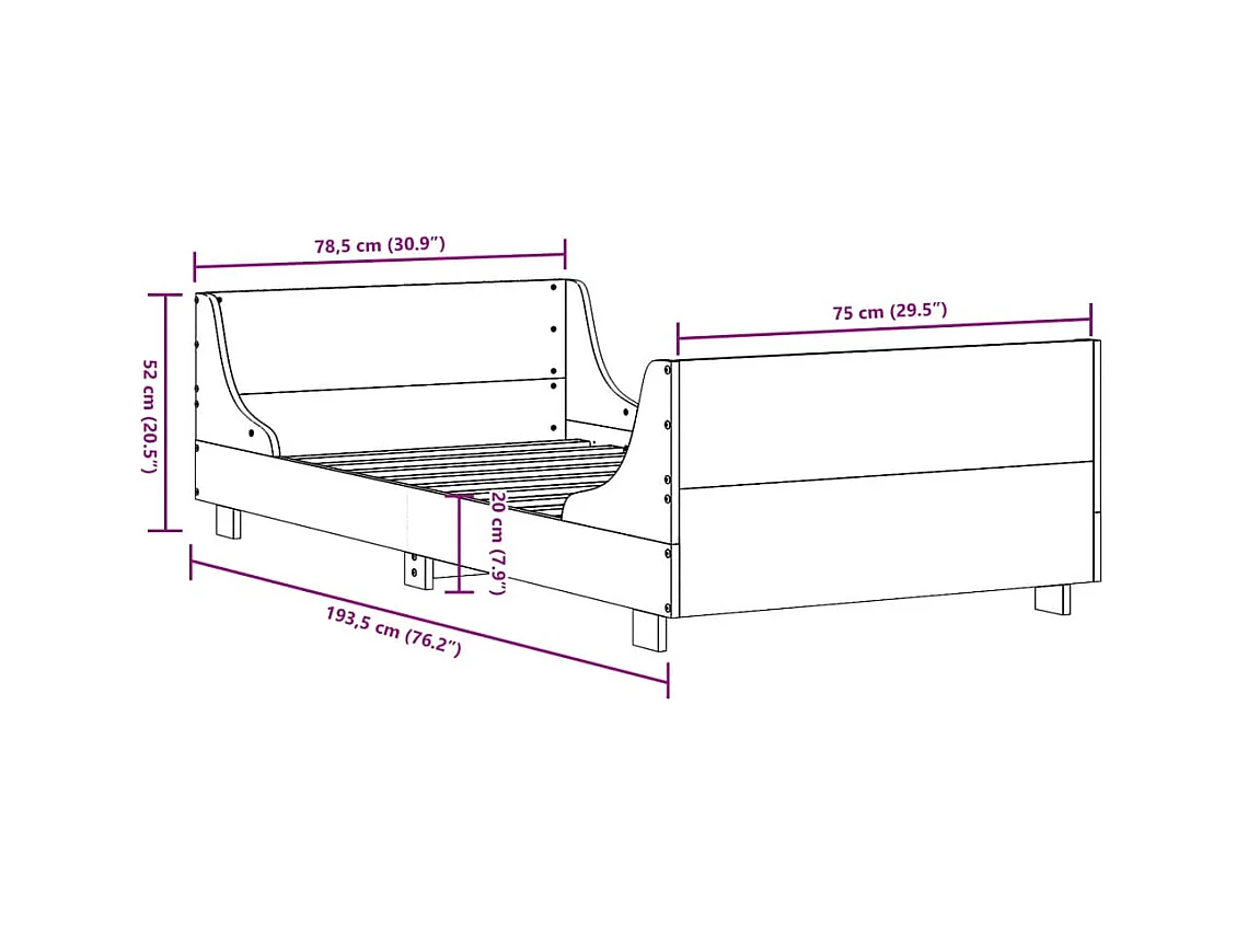 Cadre de lit sans matelas blanc 75x190 cm bois de pin massif