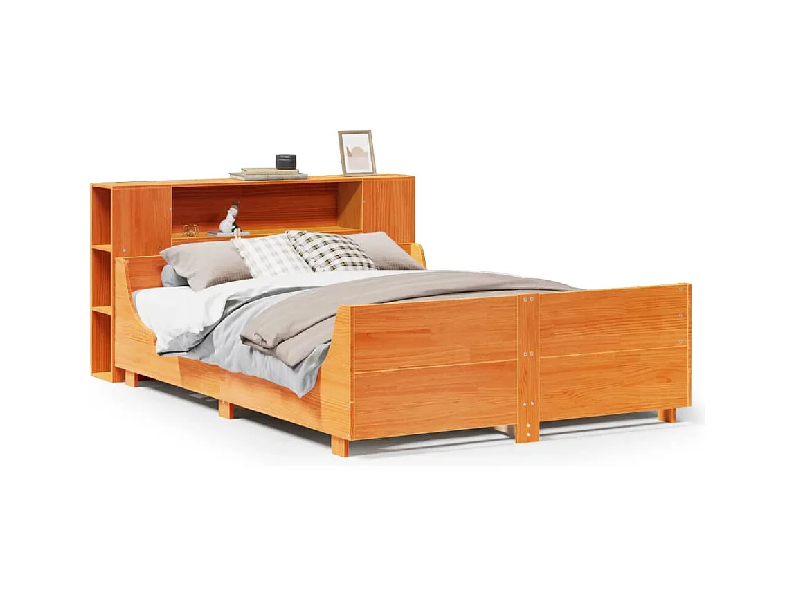Cadre de lit sans matelas cire marron 135x190cm bois pin massif