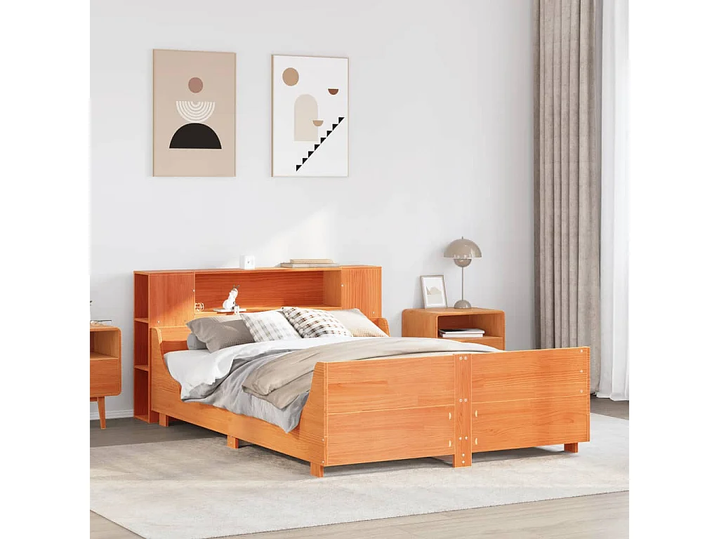 Cama sem colchão 135x190 cm madeira pinho maciça castanho-mel
