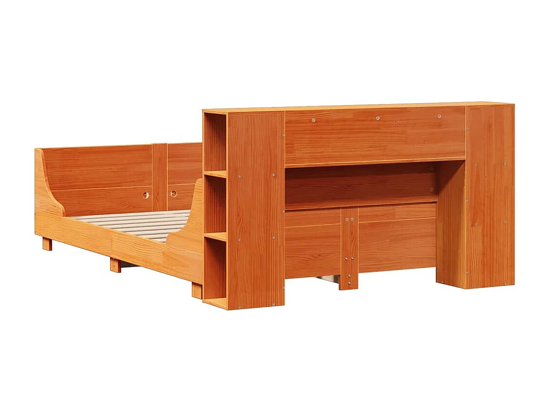 Cama sem colchão 135x190 cm madeira pinho maciça castanho-mel
