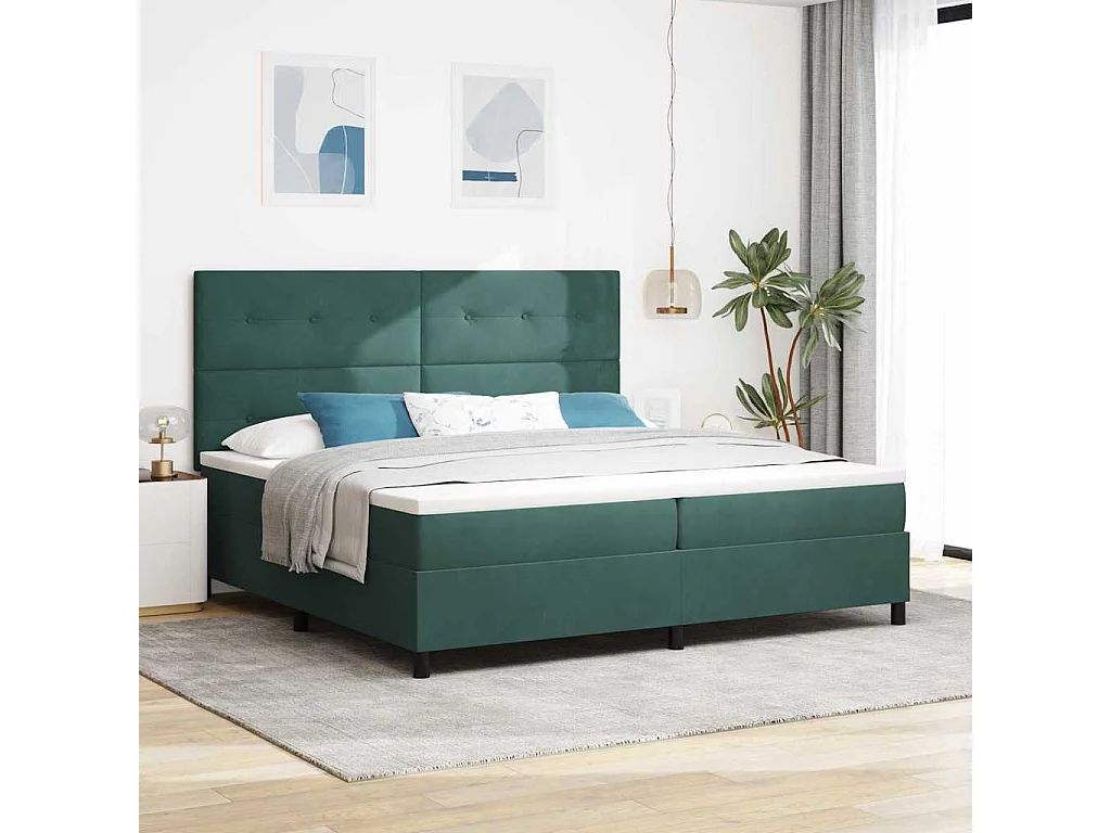 Letto a molle con testiera Verde Scuro 200 x 200 cm Velluto