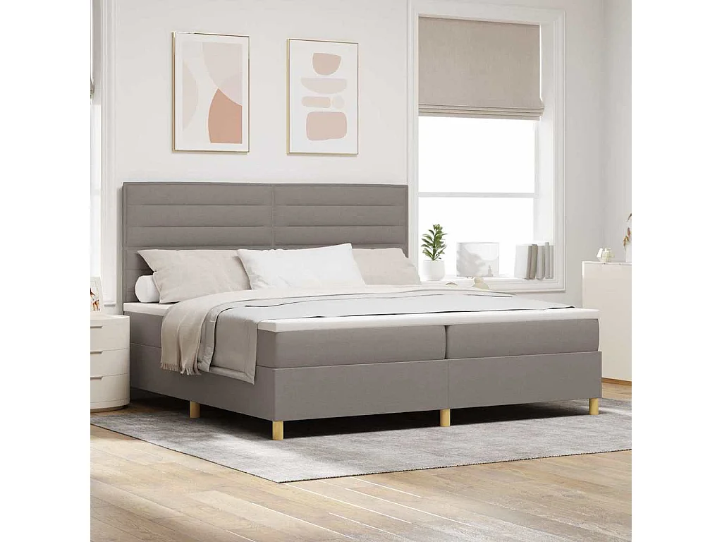 Lit à ressorts avec matelas Taupe 200 x 200 cm tissu