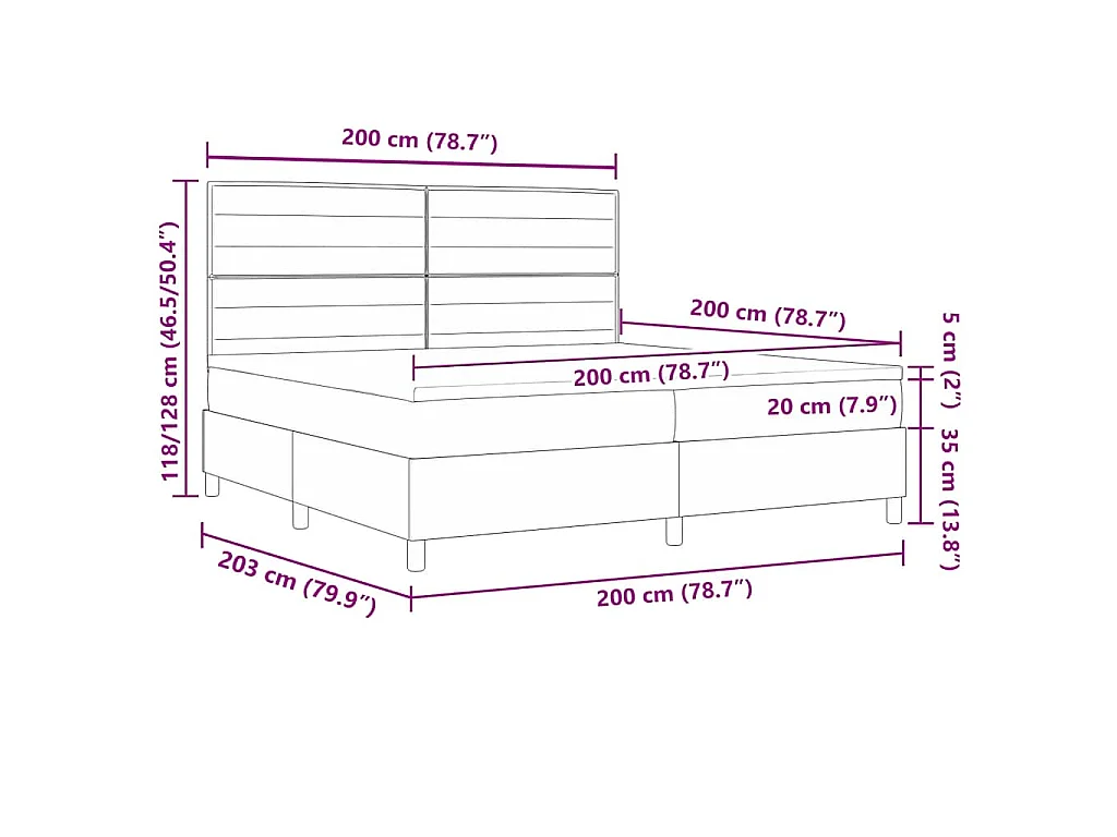 Cama Box com colchão Cinzento-acastanhado 200 x 200 cm tecido
