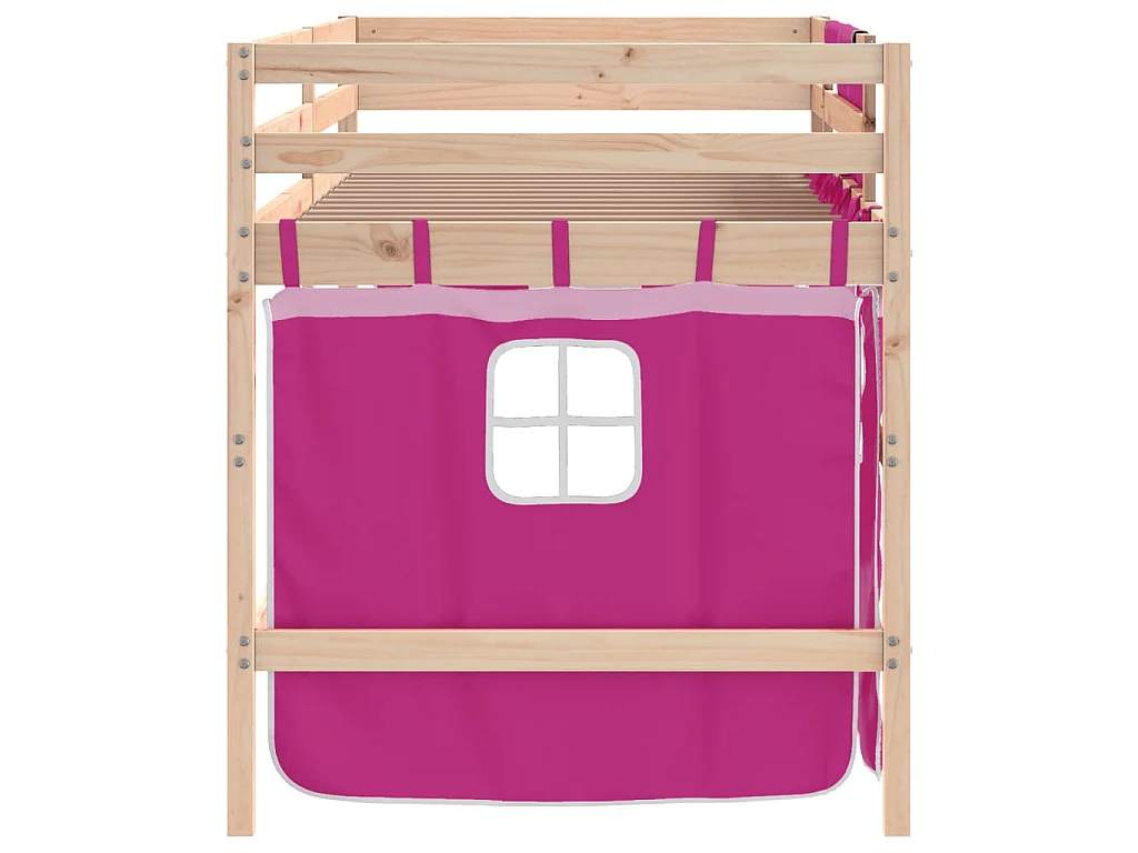 Kinderhoogslaper met gordijnen 80x200 cm grenenhout roze