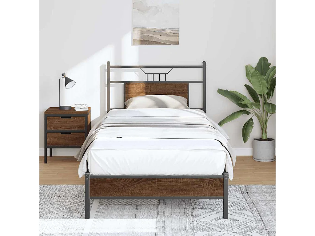 Cadre de lit sans matelas chêne marron 75x190cm bois ingénierie