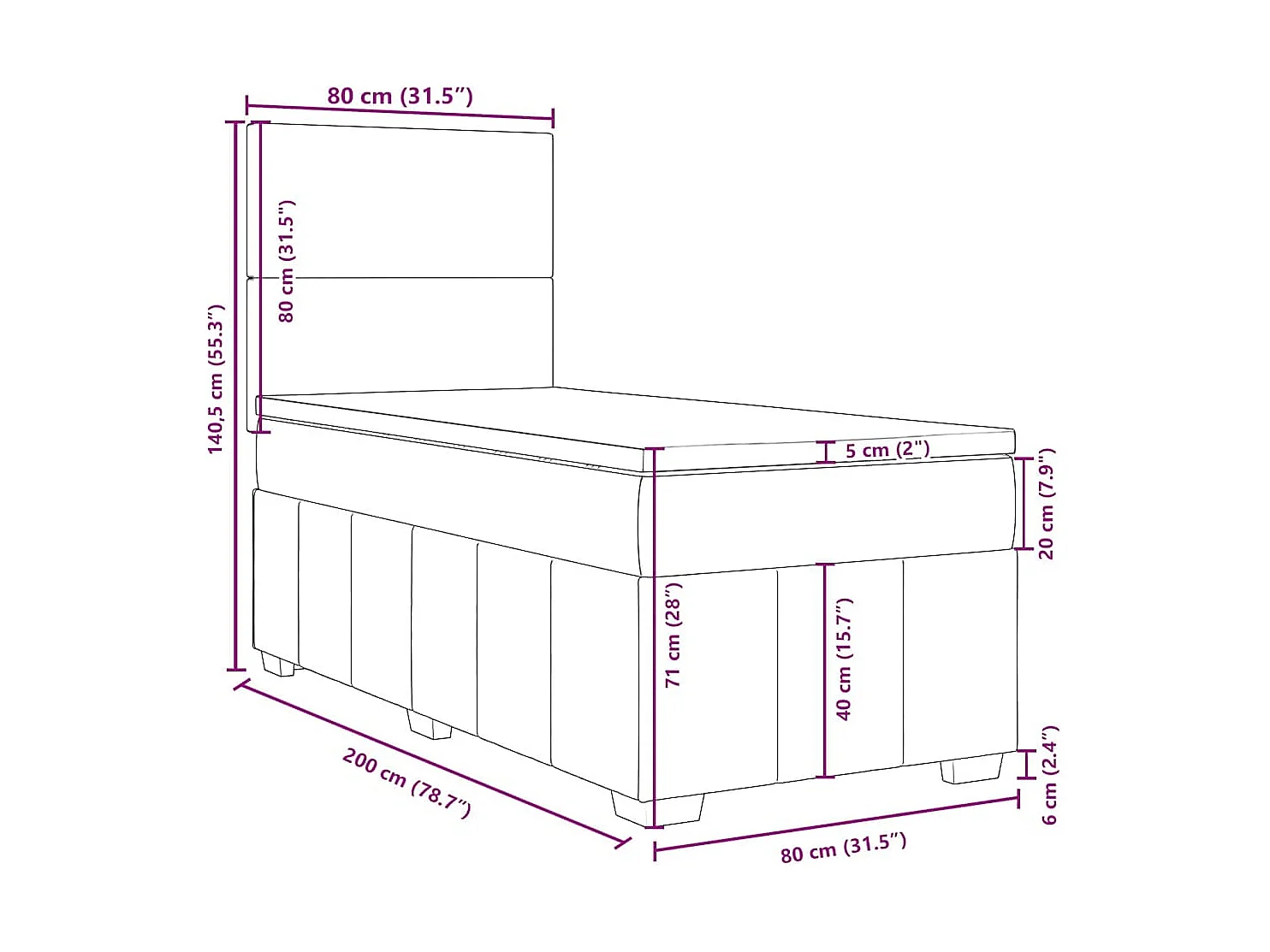 Boxspringbett mit Matratze Taupe 80x200 cm Stoff
