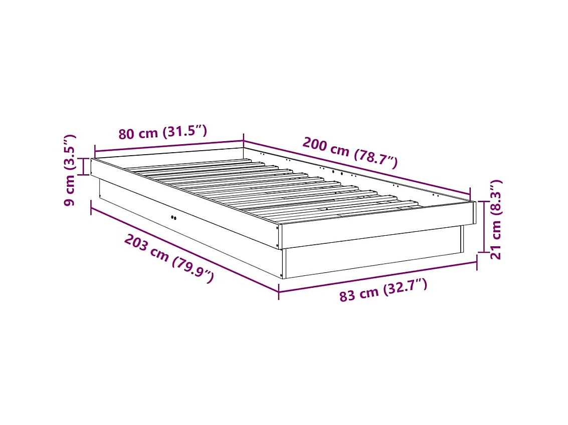 Cadre de lit sans matelas 80x200 cm bois massif de chêne