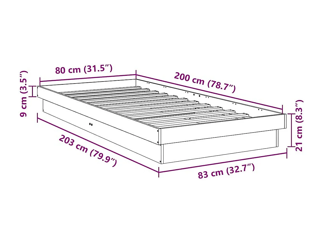 Bedframe zonder matras 80x200 cm massief eikenhout