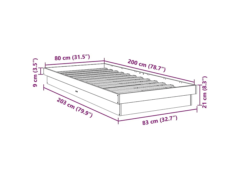 Bedframe zonder matras 80x200 cm massief eikenhout